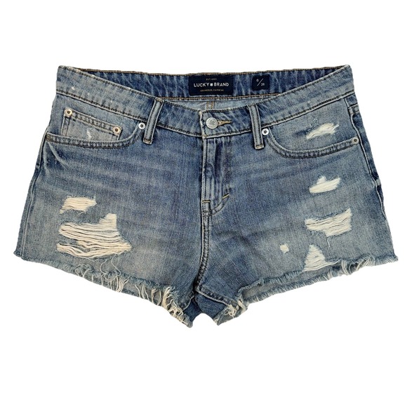 Lucky Brand Denim - LUCKY BRAND The Cut Off Mid Rise Denim Shorts US 6/28 Distressed Blue Cowgirl